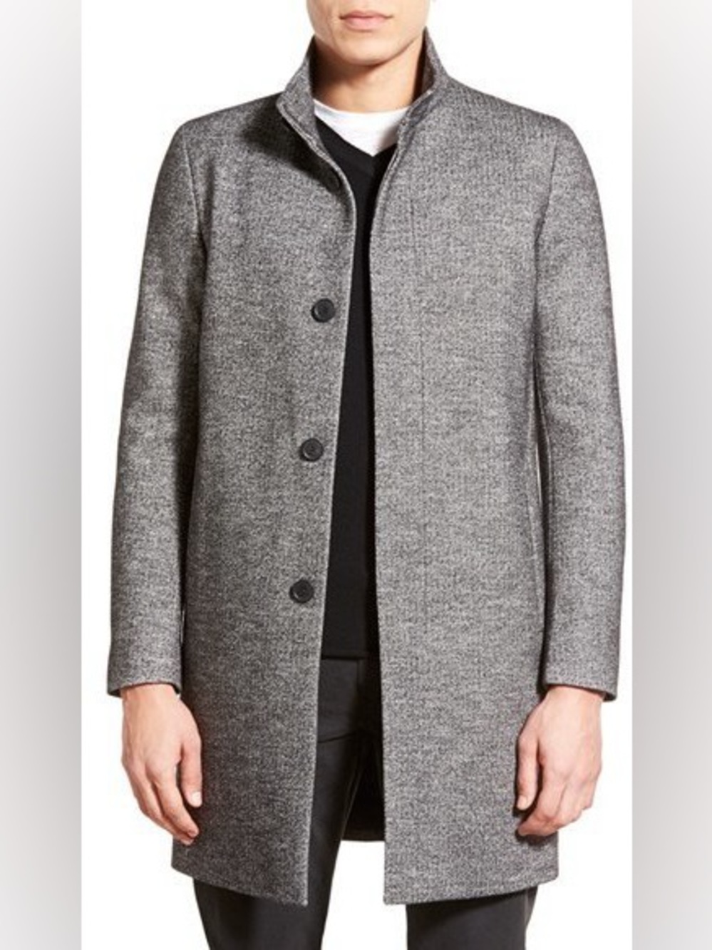 Theory Men’s Wool Blend Belvin Herringbone Black Grey Coat Size Large